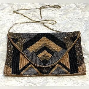 Vintage La Chic Design Seed Beaded Clutch/Shoulder Bag Chain Strap Made in India